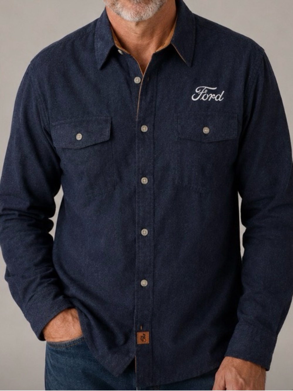 Legendary Whitetails Navy Button-Down Shirt with Ford Script Size Large NWT